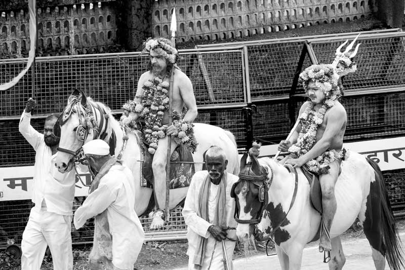 Naga Sadhus of Anand Akhara during Peshwai in Nashik Kumbh at Trimbakeshwar, Nashik district, Maharashtra